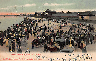 #ad Beach Scene Old Orchard Beach Maine Early Postcard Used in 1906 $12.00