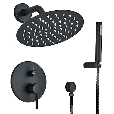 #ad Black Shower Faucet Set Round Rainfall Head High Pressure 8in with Handheld $69.00