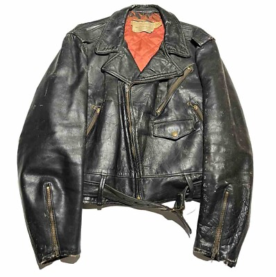 #ad Montgomery Ward WINDWARD 1950#x27;s Vintage Steerhide Leather Moto Jacket Size 42 $600.00