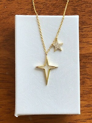 #ad 925 Sterling Silver Cz Star and North Star Necklace Pendant Womens 7mm 19mm God $26.50