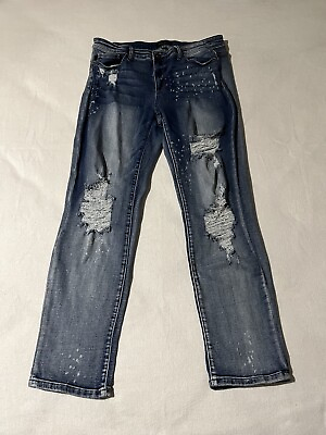 #ad Judy Blue 15 32 34x29 Boyfriend Fit Jeans Paint Splatter Stretch Distressed $33.00