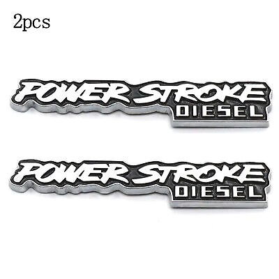 #ad Pair Power Stroke Diesel Logo Stickers Emblem Badge Metal Trunk Decals（black） $12.98