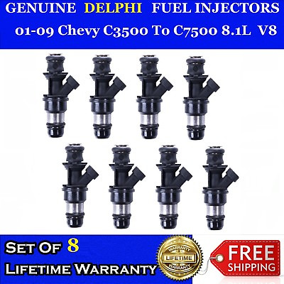 #ad 8x Genuine Delphi fuel injectors for 01 09 Chevy C3500 To C7500 8.1L #17124531 $180.00