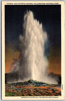 #ad Vtg Wyoming WY Old Faithful Geyser Yellowstone National Park 1940s View Postcard $3.99