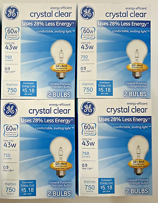#ad GE 60 WATT Light Bulbs Crystal Clear 750 Lumens Dimmable Classic 8 Bulbs 4 Pack $29.99