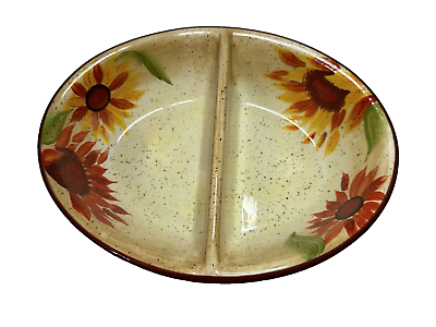 #ad Pfaltzgraff Bowl Evening Sun Hand Painted 10quot; Oval Divided Vegetable floral Bowl $35.00