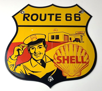 #ad Vintage Shell Gasoline Sign Old Attendant Route 66 Gas Oil Pump Porcelain Sign $142.37