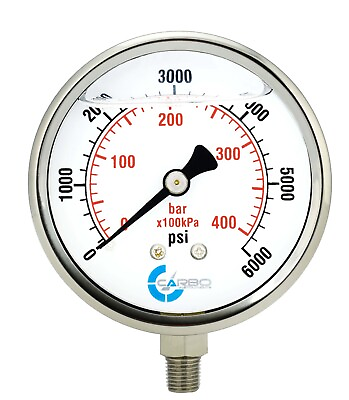 #ad 4quot; Pressure Gauge Stainless Steel Case Liquid Filled Lower Mnt 6000 PSI $32.95