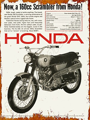 #ad 1966 Honda 160CC Scrambler Ad 9quot; x 12quot; Metal Sign $14.99