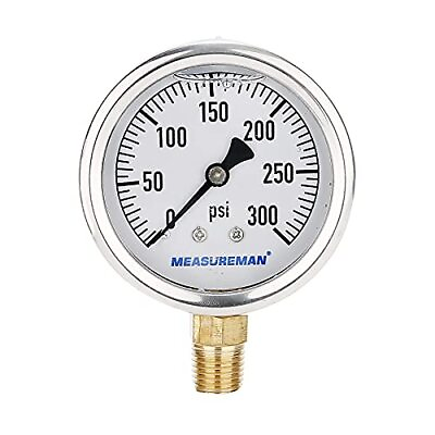 2 1 2inch Dial Size Glycerin Filled Plumbing Pressure Gauge 0 300psi Stainles... #ad $21.48