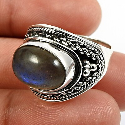 #ad Gift For Her Natural Labradorite Cocktail Tribal Ring Size 8 925 Silver B8 $41.62