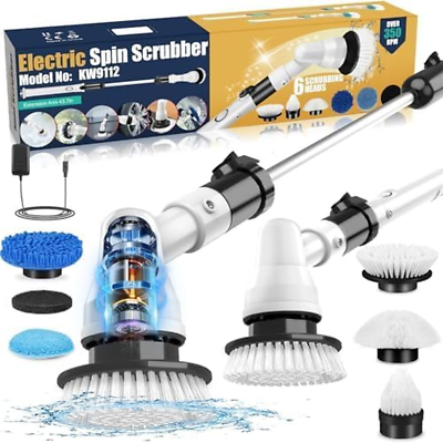 #ad Electric Spin Scrubber Cordless Shower Spin Scrubber with 6 Brush Heads Long E $41.99