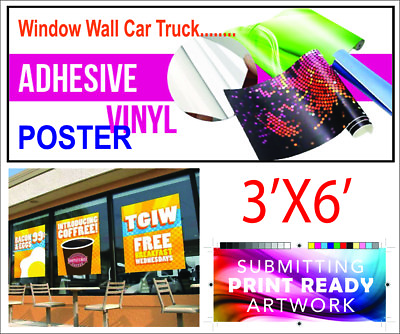 #ad 3#x27; x 6#x27; Custom Adhesive Vinyl Poster Window Wall Auto Truck Sign 36inchX72inch $77.95