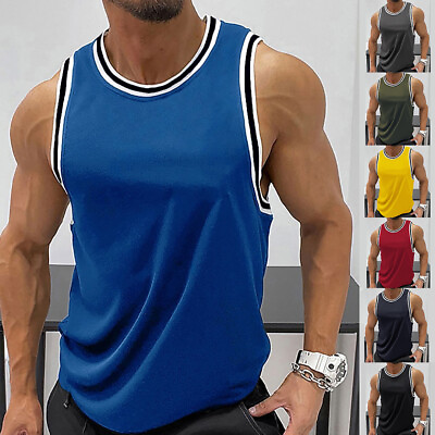 #ad Mens Sleeveless Tank Tops Vest Bodybuilding Gym Fitness Muscle Training T Shirts $15.59