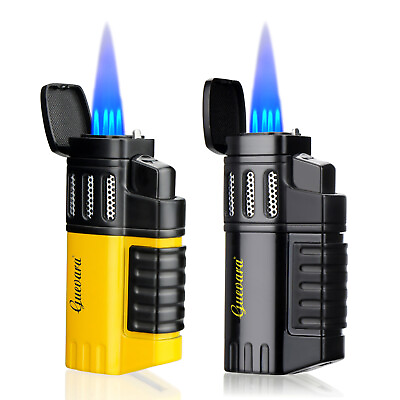 #ad Plastic Windproof Cigar Lighter 4 Torch Flame Butane Gas Jet Lighter Refillable $20.99