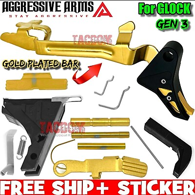 #ad #ad AGGRESSIVE ARMS USA BLACK Trigger W LOWER GOLD PARTS KIT for GEN 3 GL0CK 17 19 $94.00