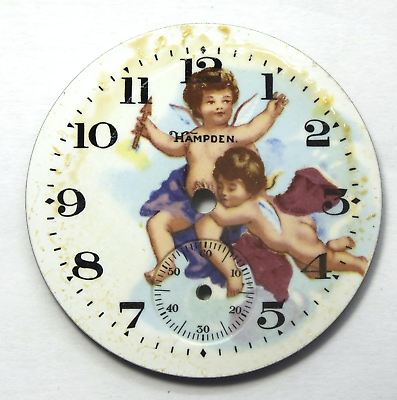 #ad Cherubs Angels Hampden 12 Size Color Pocket Watch Porcelain Dial LW306 $50.00