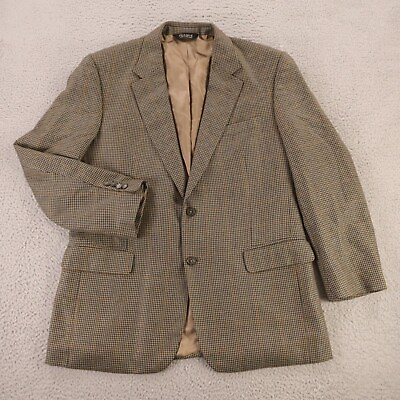 #ad #ad Jos A Bank Jacket Beige Blue Gun Club Check Silk Wool Sport Coat Blazer 44R $30.79