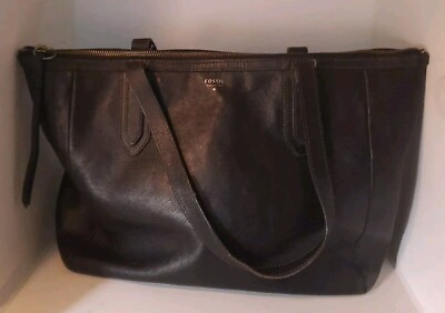 #ad #ad Fossil Sydney Black Real Leather Shoulder Shopper Carryall Tote Bag Nice $20.99