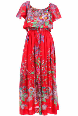 #ad Vtg 1970’s Rona NY Red Floral Maxi Dress Sundress Stunning Size XS Summer $49.99