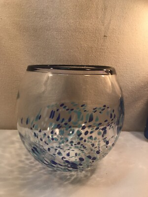 #ad #ad Vtg 10 Cup Betta Fish Bowl Tank Rose Terrarium HandBlown Glass Cobalt Blue Dots $53.99