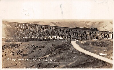 #ad Vtg. c1928 RPPC Central Pacific Railway Bridge Lethbridge Alta Postcard p920 $23.22