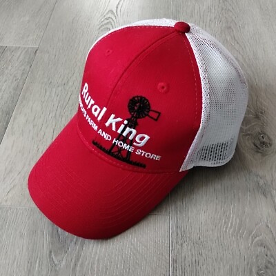 #ad Rural King Trucker Hat Cap Red White Black Adjustable Strap Spell Out OSFM $7.99