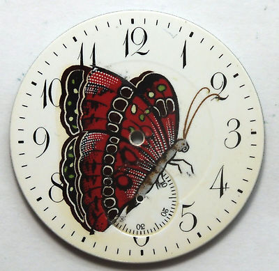 #ad Waltham 12 Size Red amp; Black Butterfly Color Pocket Watch Porcelain Dial LW456 $45.00