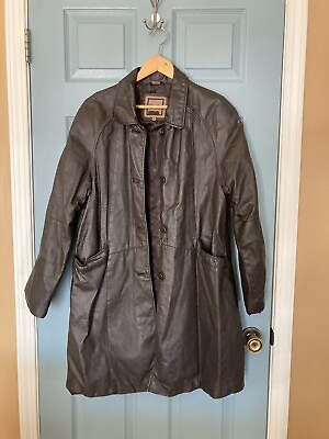 #ad Womens Gorgeous Vtg Excelled Collection Long Brown 100% Leather Coat Size XL $38.99