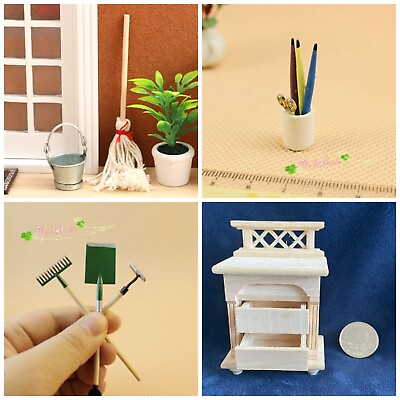 #ad Bundle 4 1:12 Scale Dollhouse Miniatures Accessories Garden Tools Mob Bucket $14.80