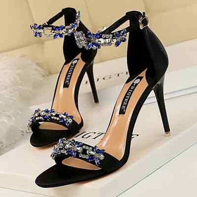 #ad 2023 Female 9cm High Heel Crystal Sandals Wedding Bride High Heel Shoes $55.79