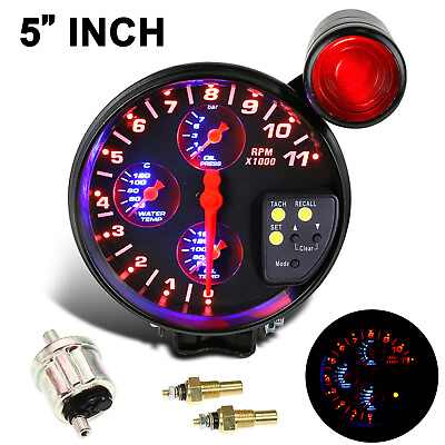 #ad 5quot; 4 IN 1 Car Racing Tachometer RPM Meter Water Temp Oil Temp Oil Pressure A1G8 $45.89