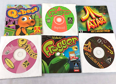 #ad Lot 3 Atari PC CD ROM Acard Hits Q bert Frogger Discs and manuals in sleeves $12.95
