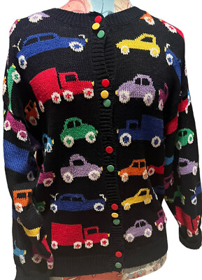 #ad Christine Foley Vintage Traffic Cardigan Sweater Size S Black Cars Traffic $79.00