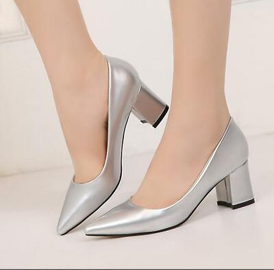 #ad #ad Women Sandals Pointed Toe Work Pump Block Mid Heel Office Lady Club Wear Elegant $34.31