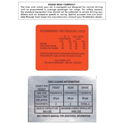 #ad Tire Warning amp; Pressure Decals Various Studebaker Models $4.00