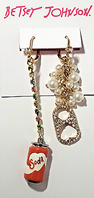 #ad Betsey Johnson Glass Stone and Faux Pearl Soda Pop Can Mismatched Drop Earrings $24.99