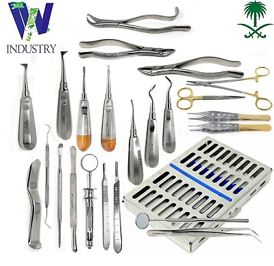 #ad German 24 PC Oral Dental Surgery Extracting Elevators Forceps Instrument Set $78.00