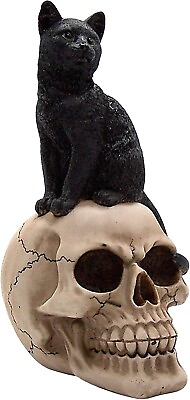 Black Cat Sitting on a Skull Figurine Freestanding Tabletop Decoration Gothic #ad #ad $21.24