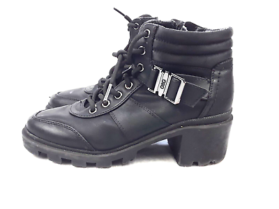 #ad GBG Guess Boots Womens 7M G Gravel 2 Ankle Combat Black Faux Leather Lace Up zip $25.06