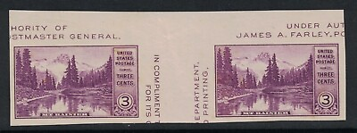 #ad Scott 770 Gutter Pair NGAI MNH 3c Mount Rainier Imperforate Farley 1935 $4.99