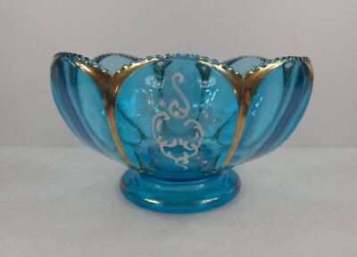 #ad Northwood EAPG Glass Sapphire Blue Nestor Saw tooth Edge 9quot; Center Bowl Antique $41.95