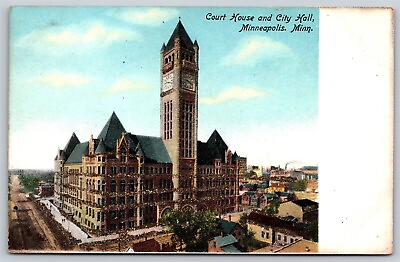 #ad Postcard Court House and City Hall Minneapolis MN glitter L201 $5.97