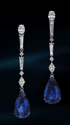 Lab Ceylon Sapphire Dangle Earrings 925 Sterling Silver Luxury Party Joaillerie #ad $234.00