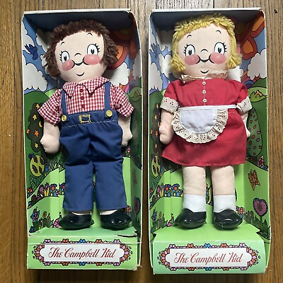 Vintage 1973 Campbell’s Kids 15” Plush Dolls In Original Boxes Boy amp; Girl NIB #ad $39.99