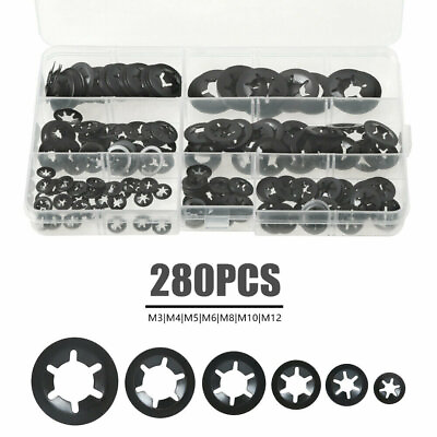 #ad 280PCS Internal Tooth Star Lock Spring Quick Washer Push On Speed Nut Assortment $12.69