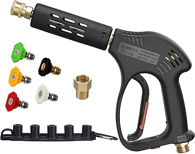 #ad Short High Pressure Washer Gun 5000 PSI M22 Fitting 5 Nozzle Tips Hot Cold $40.73