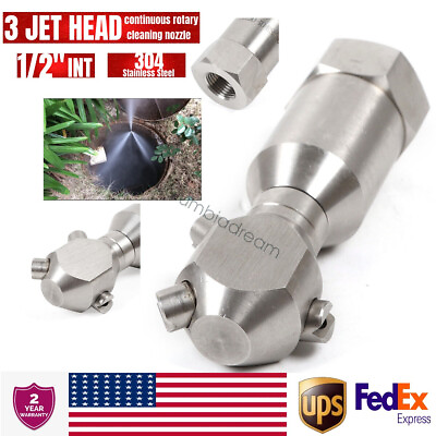 1 2#x27;#x27; Pressure Quick Washer Drain Sewer Cleaning Pipe Jetter Rotary Nozzle 3 Jet #ad $79.81