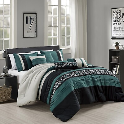 #ad HIG 7 pieces Luxury Quilted Embroidery Bedding Comforter Set King Queen size $63.99