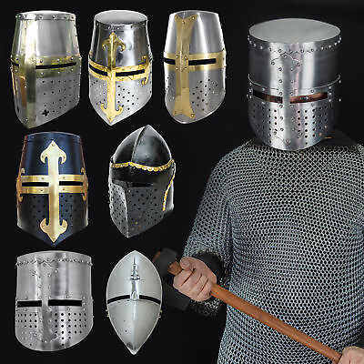 #ad Medieval Knights Templar Crusader Helmets Collection: Forged Carbon Steel Brass $129.99